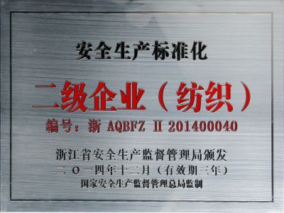 單位安全生產(chǎn)標(biāo)準(zhǔn)化二級(jí)企業(yè)（紡織）